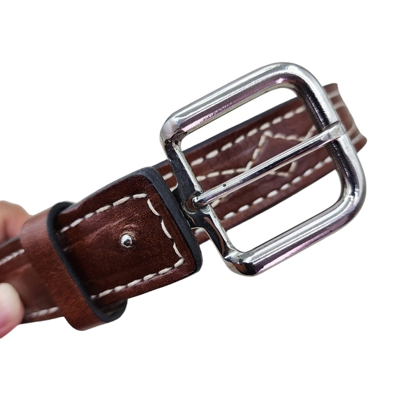 Women\'s Chocolate Brown Stitched Leather Belt